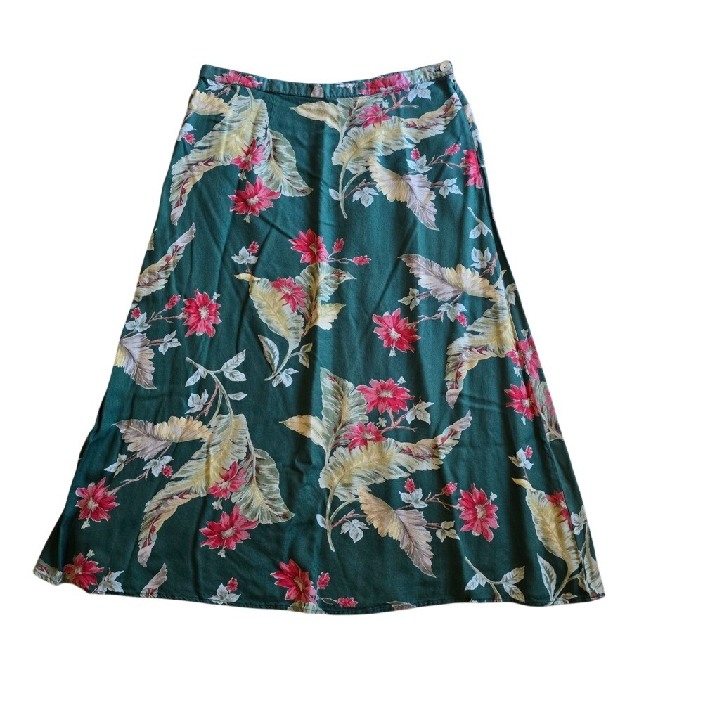Coldwater Creek Floral Maxi Skirt Size XL‎ Green Pink Tropical